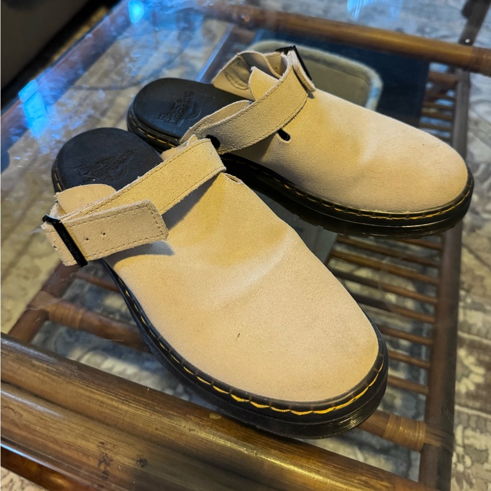 Dr. Martens Beige Suede Clog Carlson Mules Sand